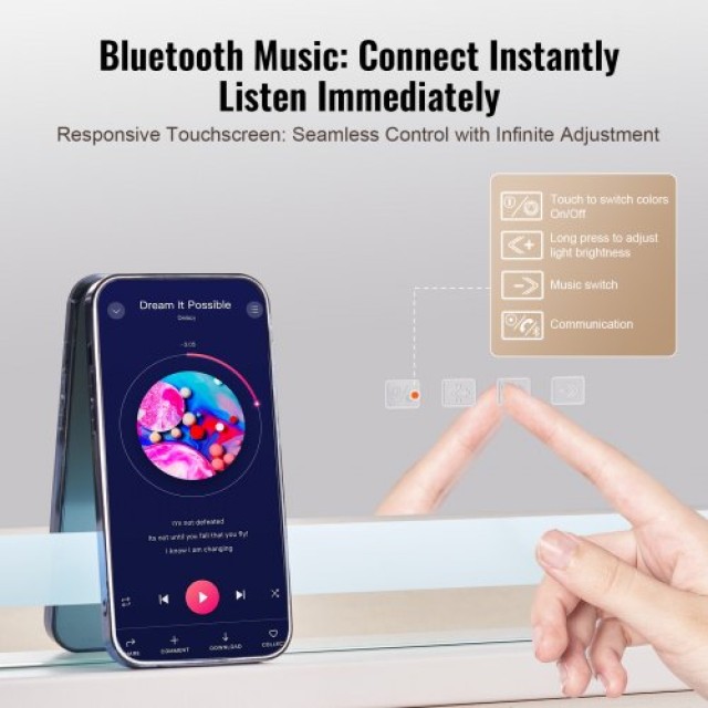 VEVOR  Φωτιζόμενος Καθρέφτης Μακιγιάζ 3 Χρωμάτων με Bluetooth USB Ε...