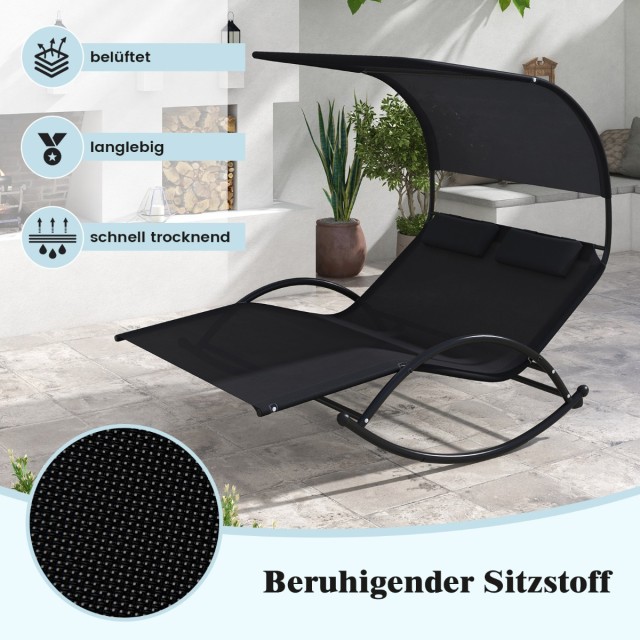 Costway Διπλή Ξαπλώστρα για 2 Άτομα με Σκίαστρο και 2 Αφαιρούμενα Μ...