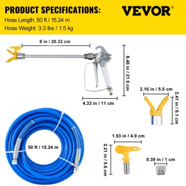 Σετ Σωλήνα Βαφής VEVOR 50ft 1/4in 3600psi με Μύτη 517  PQYCLS5030CM...