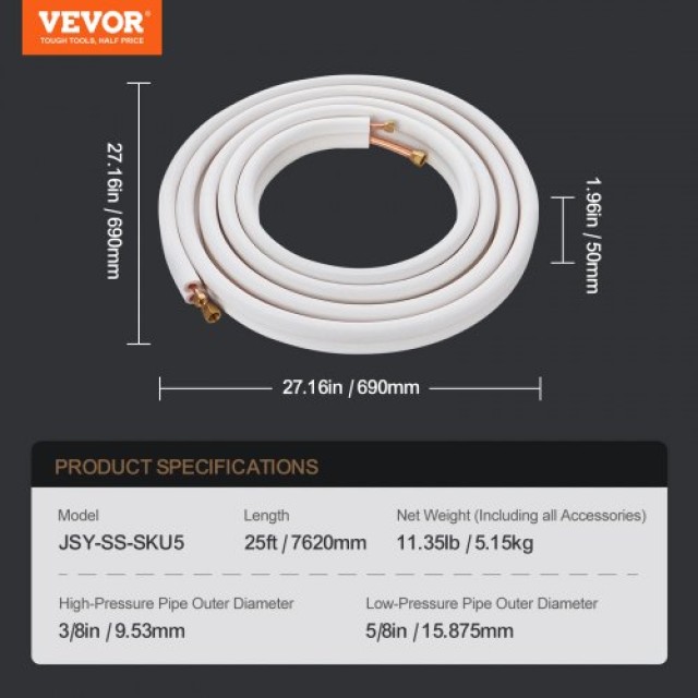 Σετ Σωληνώσεων VEVOR 7620mm για Κλιματιστικά Mini Split  KDLJTG25FT...