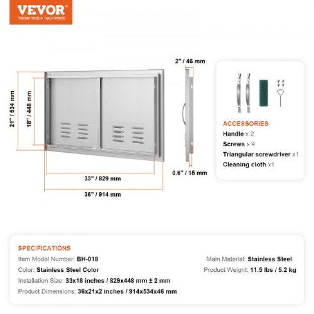 Πόρτα BBQ VEVOR 914x534mm Ανοξείδωτη Διπλή Εξωτερική Πόρτα Κουζίνας  SMMBSCJMYS36I3IIAV0