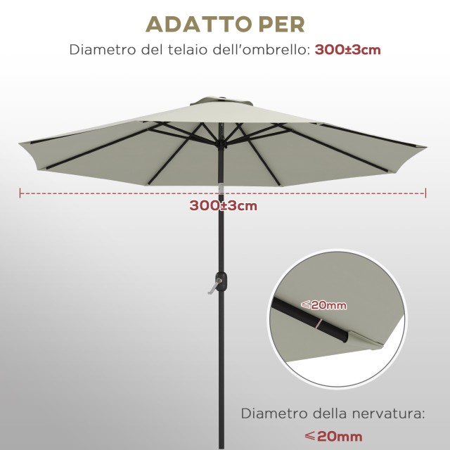 Outsunny Κάλυμμα για Ομπρέλα Ø295 cm από Πολυεστέρα Κρεμ Ανθεκτικό στο Νερό με Άνω Αεραγωγό 84D-271V00CW