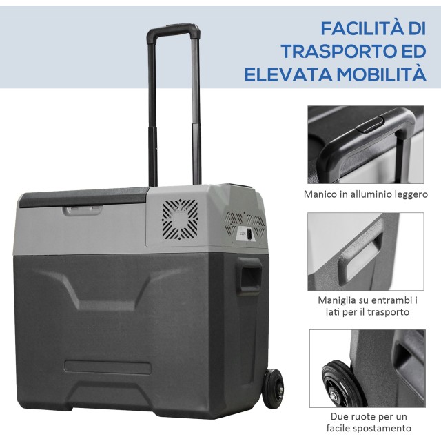 HOMCOM Ψυγείο Αυτοκινήτου 50L με Οθόνη Αφής, Λαβή και 2 Ρόδες, από Αλουμίνιο και Πλαστικό, 58.6x37.8x54.5 εκ., Γκρι C00-019