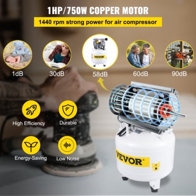 Φορητός Αεροσυμπιεστής VEVOR 35L/7.7 Γαλόνια, 1HP, 115PSI, 5.9CFM  KY35L750W220VV1K1V2