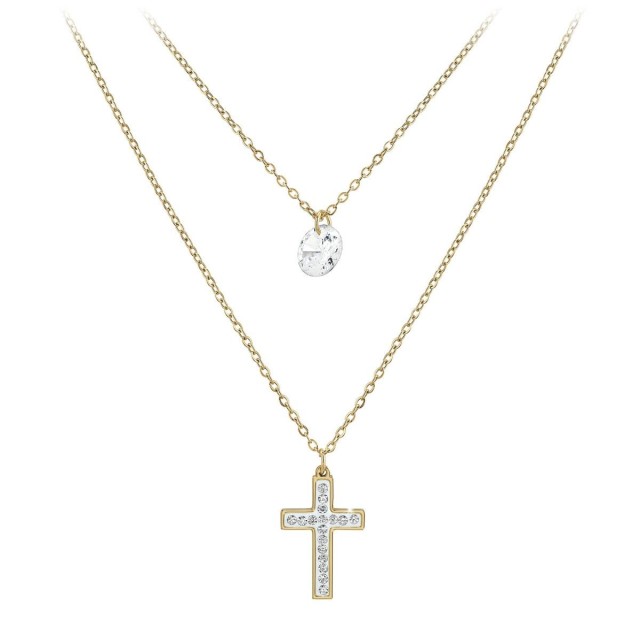 So Charm Πολυεπίπεδο Κολιέ με Σταυρό Διακοσμημένο με Κρύσταλλα Swar...