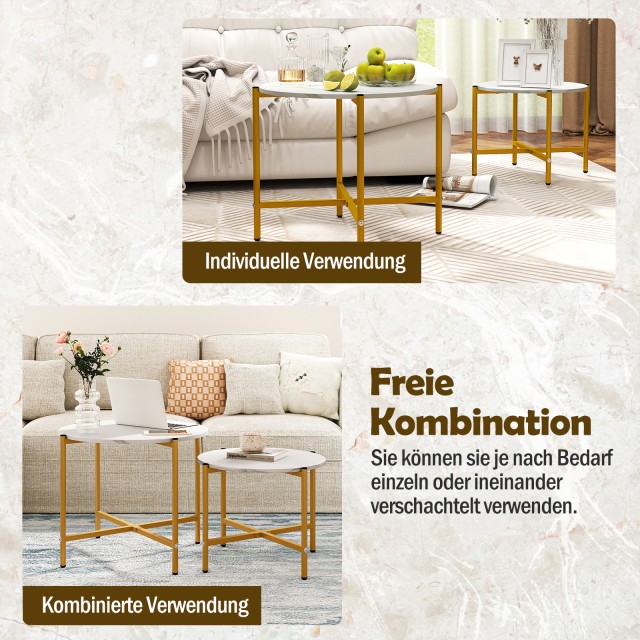 Costway Σετ Στρογγυλών Τραπεζιών Καθιστικού με Μεταλλικό Πλαίσιο σε...