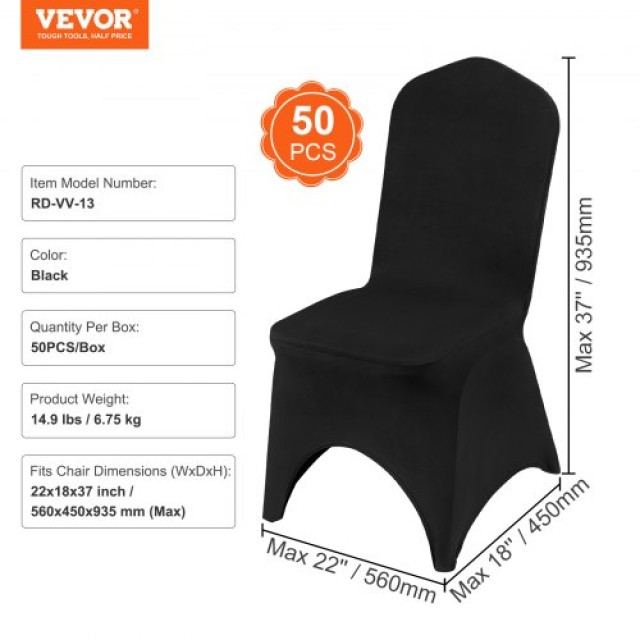 VEVOR 50 μαύρα καλύμματα καρέκλας από πολυεστέρα και spandex ZYT50P...