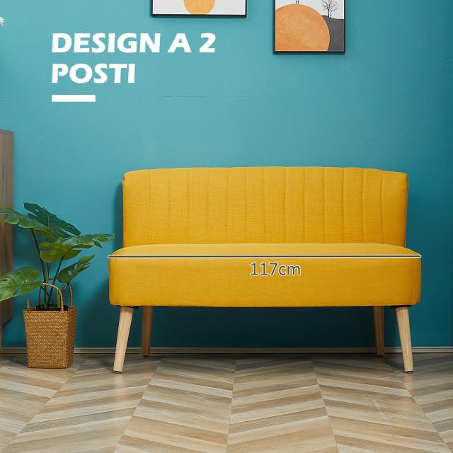 HOMCOM  Διθέσιος Μοντέρνος Καναπές από Ύφασμα Χωρίς Μπράτσα με Ξύλι...