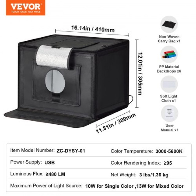 Φωτογραφικό Κουτί VEVOR 12x12 με Ρυθμιζόμενο Φωτισμό 3000-5600K  SYDXNJBH3030P87GWV9