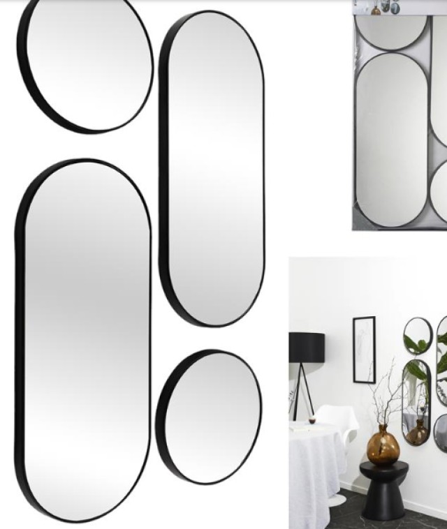 Καθρέφτης Τοίχου Round and Oval Versa Σετ 4 τεμαχίων Μαύρο HD0401 Home Deco Factory