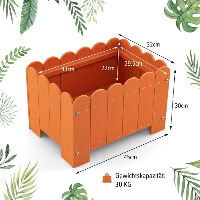 Costway Πορτοκαλί Ανθεκτική Γλάστρα Κήπου HDPE 45x32x30 εκ. GT4116YW-2