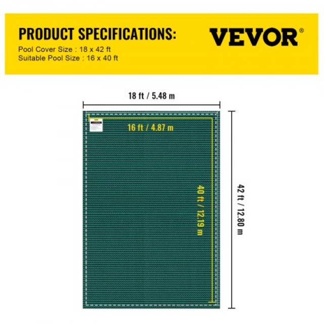 Κάλυμμα Ασφαλείας Πισίνας VEVOR 18x42ft, Πράσινο Δίχτυ για Πισίνες 16x40ft  YYCM16X40FTYCG001V0