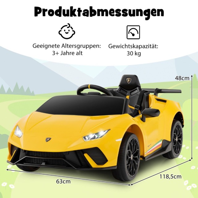 Costway  Παιδικό Ηλεκτρικό Αυτοκίνητο Lamborghini 12V με Τηλεχειριστήριο και LED Φώτα TQ10293DE-YW
