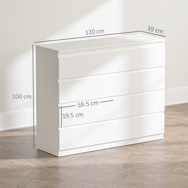 HOMCOM Συρταριέρα 8 Συρταριών 120x39x100 εκ, Λευκή 831-690V85WT