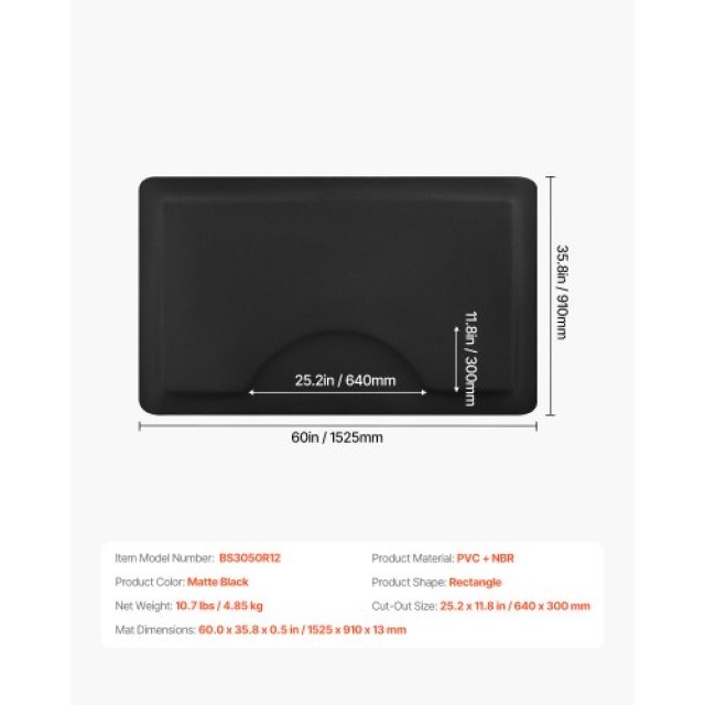VEVOR Ορθογώνιο Στρώμα Κομμωτηρίου 1525 x 910 mm SLDFXD12INCHUHS2IV0