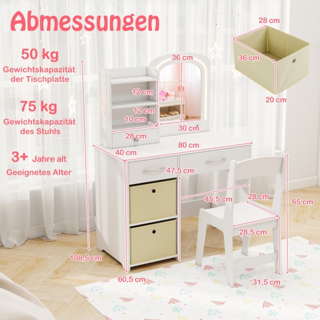 Costway Παιδικό Σετ Τουαλέτας με Φωτιζόμενο Καθρέφτη και Ασφαλή Χαρ...