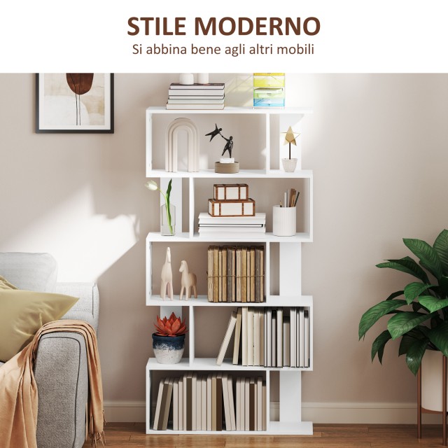 HOMCOM Λευκή Ασύμμετρη Βιβλιοθήκη 80x24x159 cm με 10 Ράφια 836-574V...