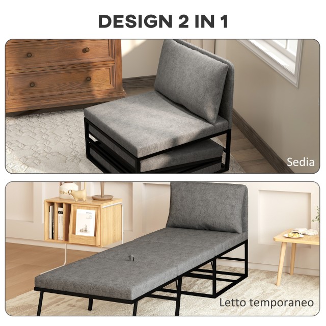 HOMCOM Πολυθρόνα-Κρεβάτι με Κάλυμμα, 66x70x74 εκ., Γκρι 83B-157V00GY