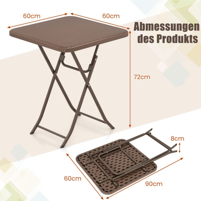 Costway Πτυσσόμενο Τετράγωνο Τραπέζι Κήπου Rattan με HDPE Επιφάνεια...