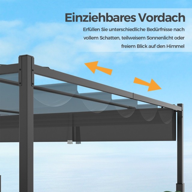 Costway  Εξωτερική Πέργκολα 310 x 310 cm με Επεκτάσιμο Σκίαστρο και Ανθεκτική Κατασκευή NP11860GR