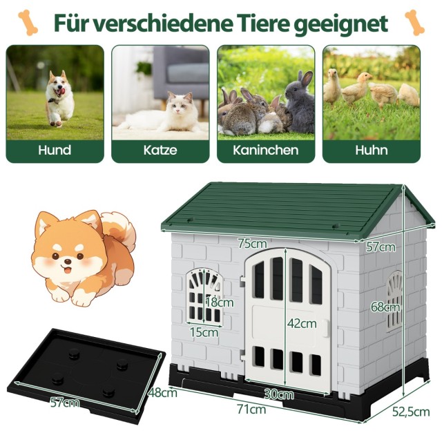 Costway Εξωτερικός Σκύλος Σπίτι με Πόρτα & 3 Παράθυρα & Αφαιρούμενο...