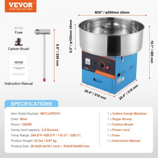 Μηχανή Μαλλιού της Γριάς VEVOR, 1000W, Μπλε  TSMHTJLSWGZM1G9GCV2