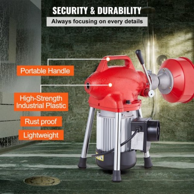 VEVOR Μηχανή Καθαρισμού Αποχέτευσης 20m x 16mm 250W Χειροκίνητη Τροφοδοσία  XXFDGDSTJ250OF30KV2