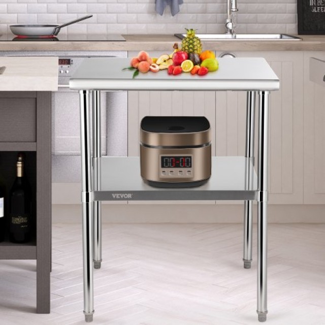 Τραπέζι Προετοιμασίας VEVOR Ανοξείδωτο 30x30x36, 800lbs, Ρυθμιζόμενο Ράφι & Πόδια  J30X30X36INCHMQ0DV0