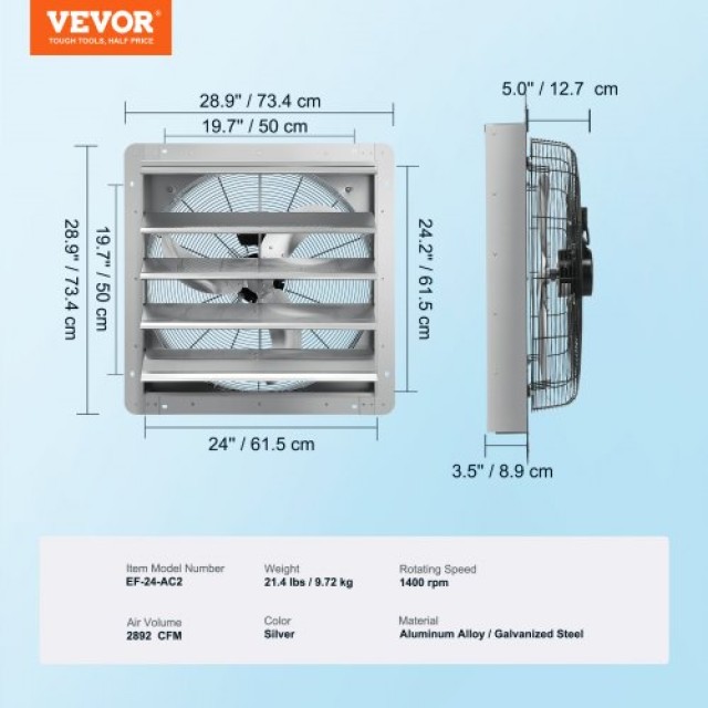 VEVOR Ανεμιστήρας Εξαερισμού Τοίχου 610 mm 2892 CFM AC  BYCSPQSDJAC2421TSV2