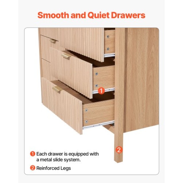 VEVOR Ξύλινη Συρταριέρα με 6 Αυλακωτά Συρτάρια και Σύστημα Ασφαλεία...