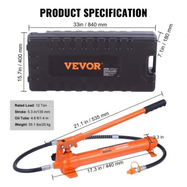 VEVOR 12 Τόνων Υδραυλικός Γρύλος & Κιτ Επισκευής Σώματος  FLDTJ12ABSTPUZ0B7V0