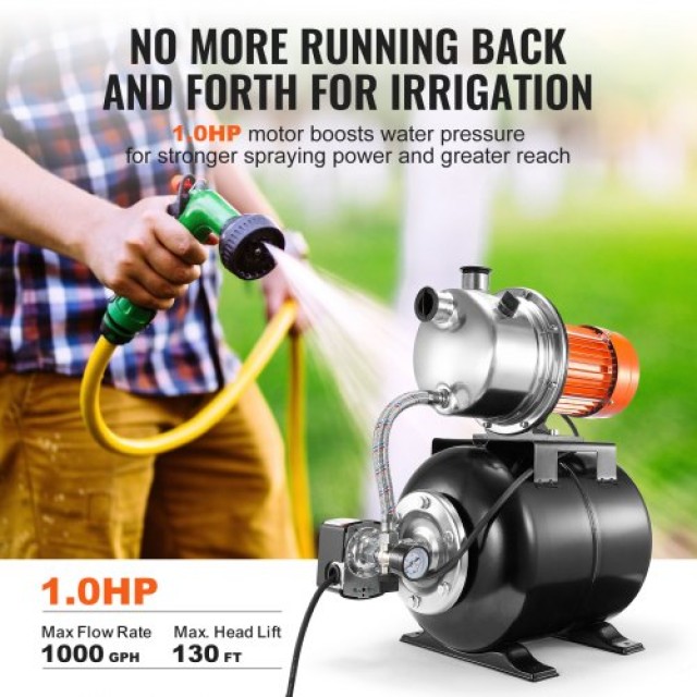 VEVOR  Αντλία Ρηχού Πηγαδιού 1HP με Δοχείο Πίεσης 1000GPH Αντλία Ενίσχυσης Άρδευσης BXGGSJB1HP138UXQ2V2