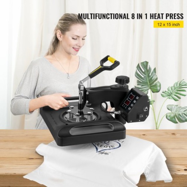 Μηχανή Θερμομεταφοράς VEVOR 12x15 8 σε 1 Μαύρη 1000W για Μπλουζάκια, Καπέλα, Κούπες  TJBYXKHSP80011U5BV2