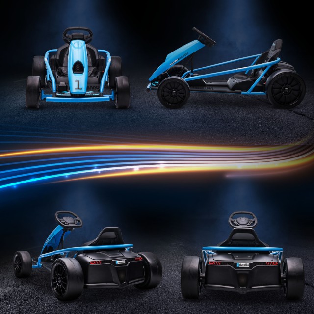 HOMCOM Ηλεκτρικό Go-Kart για Παιδιά 8-12 Ετών με Ψηλή Πλάτη και Ζώνη Ασφαλείας 115x77x54 εκ Μπλε και Μαύρο 370-303V90BU