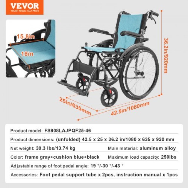 VEVOR Καροτσάκι Αλουμινίου Υπερελαφρύ 18 250lbs  SDZZLYLHJ18I5WBUJV0
