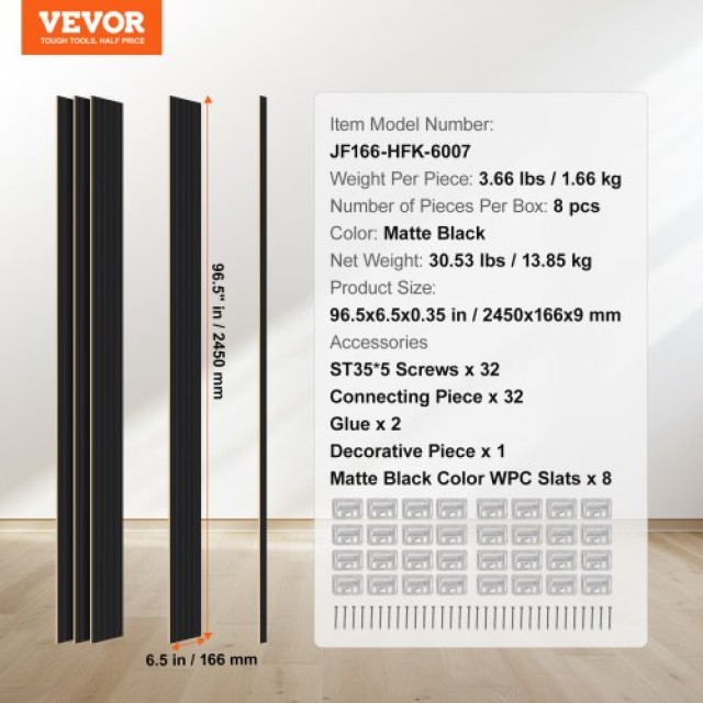 VEVOR  Μαύρα Ξύλινα Ακουστικά Πάνελ 8 Τεμ 96x6 ιντσών  WPCBTQBYGHL9EARN5V0