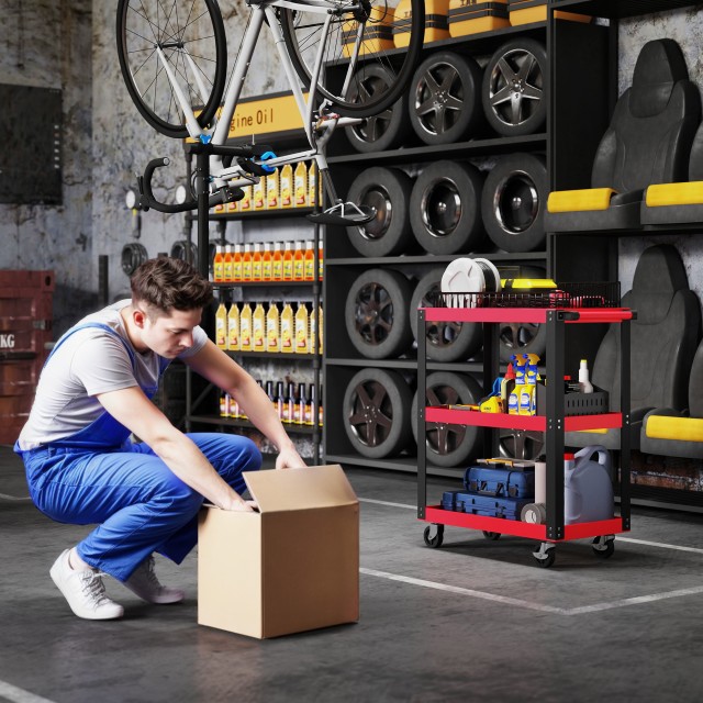 HOMCOM Καρότσι Εργαλείων με 3 Ράφια από Μέταλλο και PP, 70.5x35x82.... HOMCOM Καρότσι Εργαλείων με 3 Ράφια από Μέταλλο και PP, 70.5x35x82....