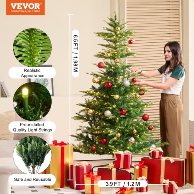 VEVOR  Χριστουγεννιάτικο Δέντρο 6.5ft Προφωτισμένο με 350 Λευκά LED 900 Κλαδιά RZSDSQBSDSDS8ES4AV2
