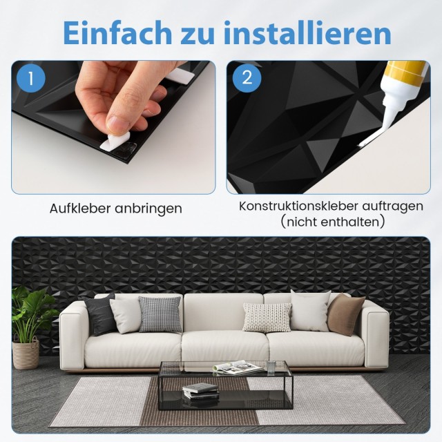 Costway 100 τεμάχια 3D Πάνελ Τοίχου Διαμάντι 30x30 εκ. Μαύρο 9μ² HZ...