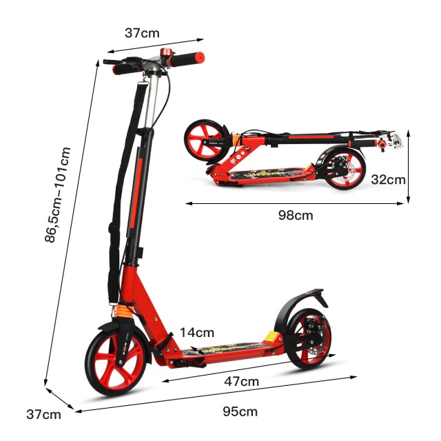 Costway  Πατίνι Πόλης Ρυθμιζόμενο Κόκκινο 86 x 34 x 95 εκ. SP37857RE