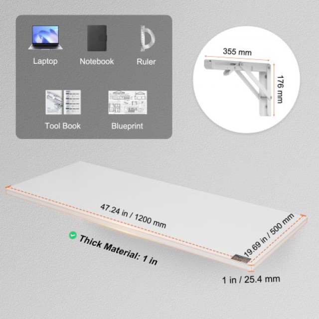 Πτυσσόμενο Επιτοίχιο Γραφείο 1200 x 500 x 202 mm Λευκό BGSGZZPMBHB4VPYF8V0 VEVOR