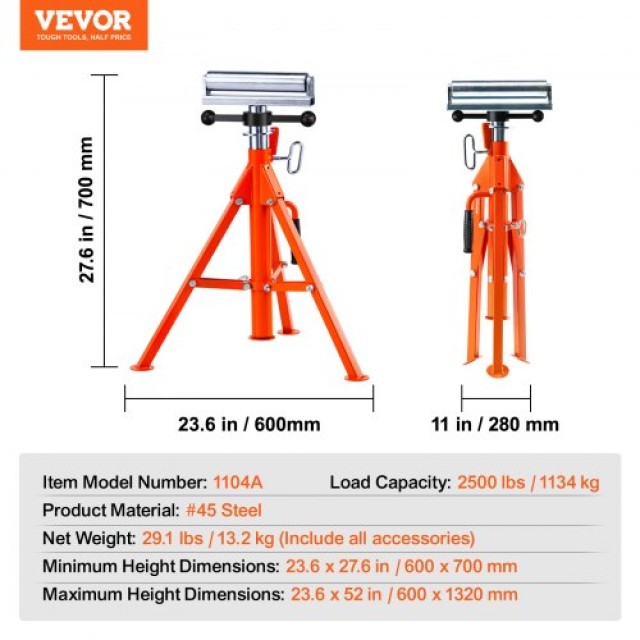 VEVOR  Βαρέως Τύπου Ρυθμιζόμενη Βάση Κυλίνδρου 2500 LBS, 27.6-52, Χ...