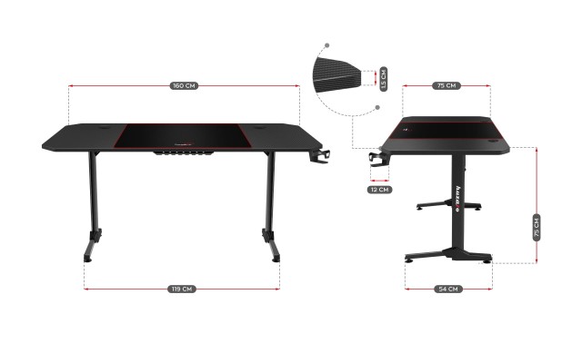 Huzaro Γραφείο Gaming 160x75 εκ.Hero 4.7 Μαύρο 5903796011319