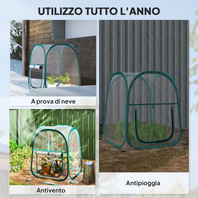 Outsunny Μίνι Θερμοκήπιο Pop Up με Πλαστικό Κάλυμμα, Ρολό Παράθυρο και Τσάντα, 70x70x80 εκ., Διαφανές 84H-257V00CR