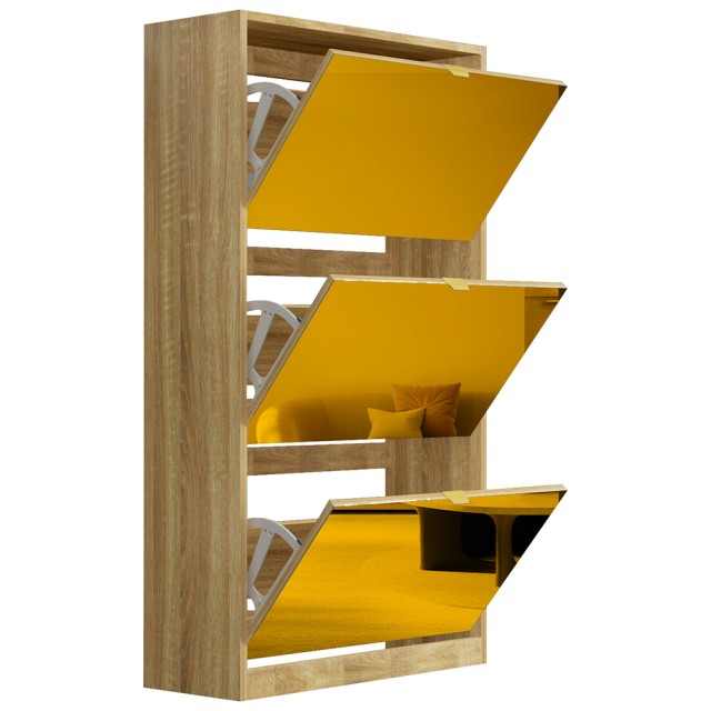 BAKAJI Καφέ Λεπτή Παπουτσοθήκη με 3 Καθρέπτες Πόρτες και Εξοικονόμη...