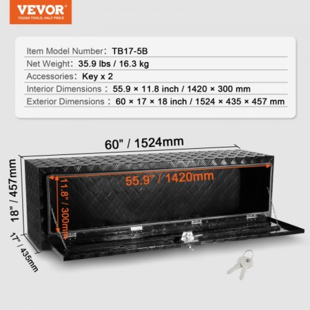 Κουτί Εργαλείων Αλουμινίου VEVOR 60 x 17 x 18 για Φορτηγά & Τρέιλερ  CDKCGJX26017EYJ1NV0