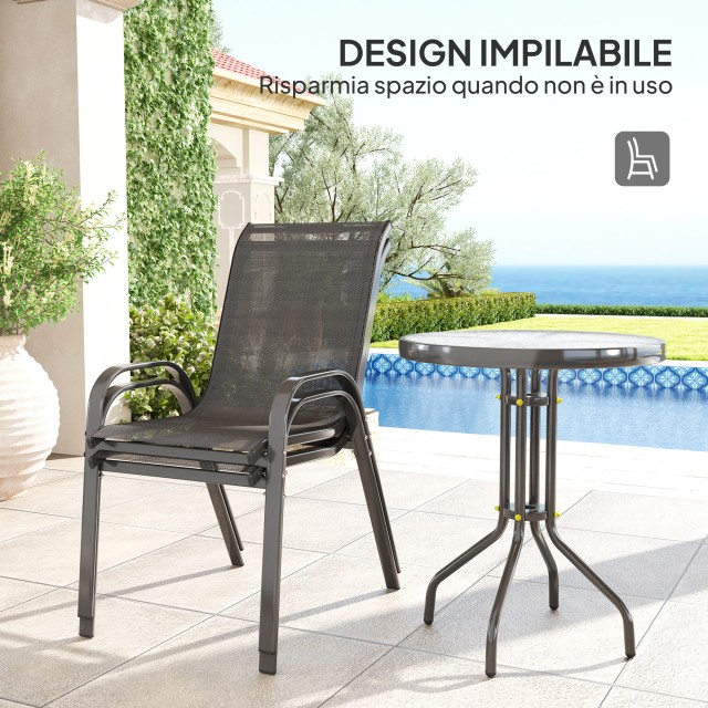 Outsunny  Σετ Κήπου 3 Τεμαχίων με 2 Καρέκλες Κήπου 54x71x93 εκ. και Στρογγυλό Τραπεζάκι Ø60x71 εκ. από Μαύρο Ατσάλι  84G-682V00BK