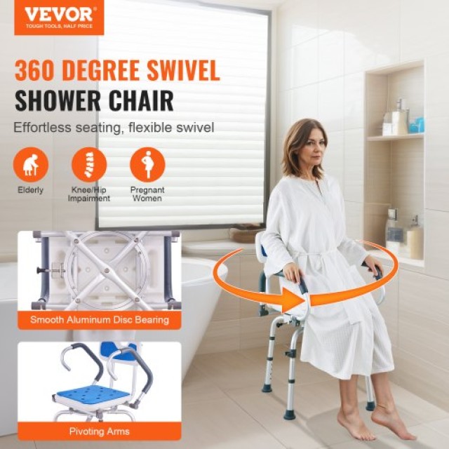 VEVOR Περιστρεφόμενη Καρέκλα Ντους 360° για Μπανιέρα με Περιστρεφόμενα Μπράτσα 400 Λίβρες GDSYGZYTLSLKLF6OHV0