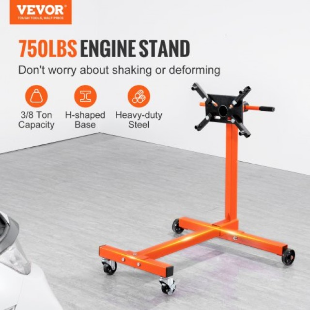 VEVOR Περιστρεφόμενη Βάση Κινητήρα 340kg με Ρυθμιζόμενη Κεφαλή 360°, Χυτοσίδηρος, 4 Ρόδες, 4 Ρυθμιζόμενοι Βραχίονες για Αυτοκίνητα YDXZSF750LBS4870PV0