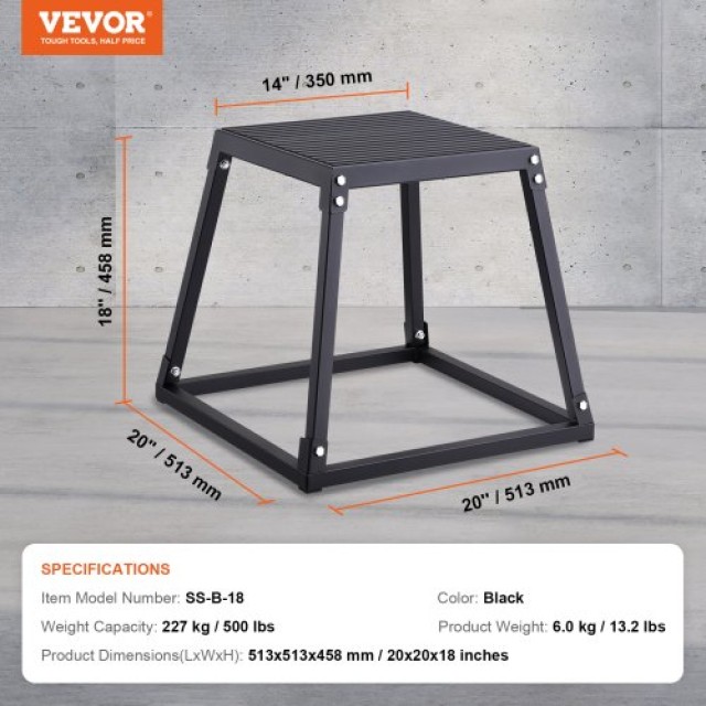 VEVOR  Πλειομετρικό Κουτί Άλματος 18, Αντιολισθητικό, Μαύρο  TXTD18...